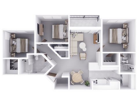 a 3d floor plan of a house with a bedroom and a bathroom